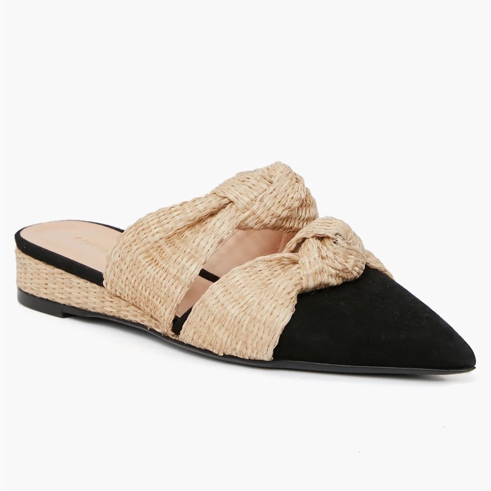 Tuckernuck || Suede and Raffia Lucia‎ Wedges Knot Mules Black Tan 10